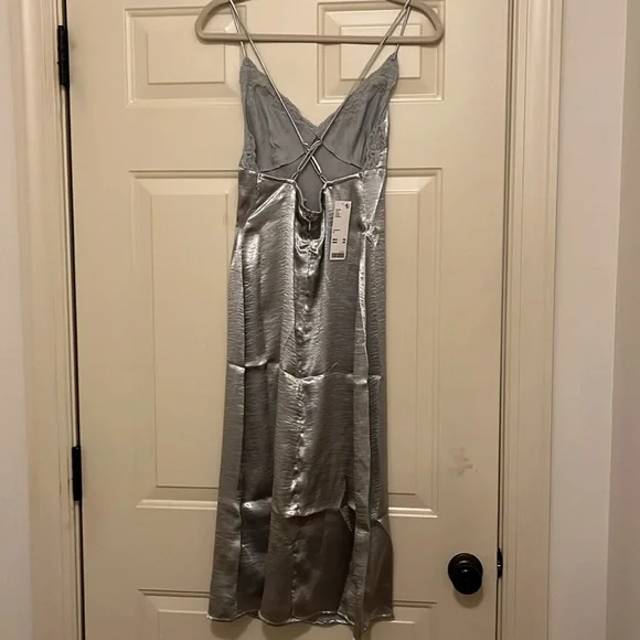 Urban Outfitters Chloe Silver Satin Slip Dress/NWT/S - Picture 15 of 15